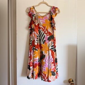 LOFT Women's Floral Dress in Orange, Yellow, and Pink
